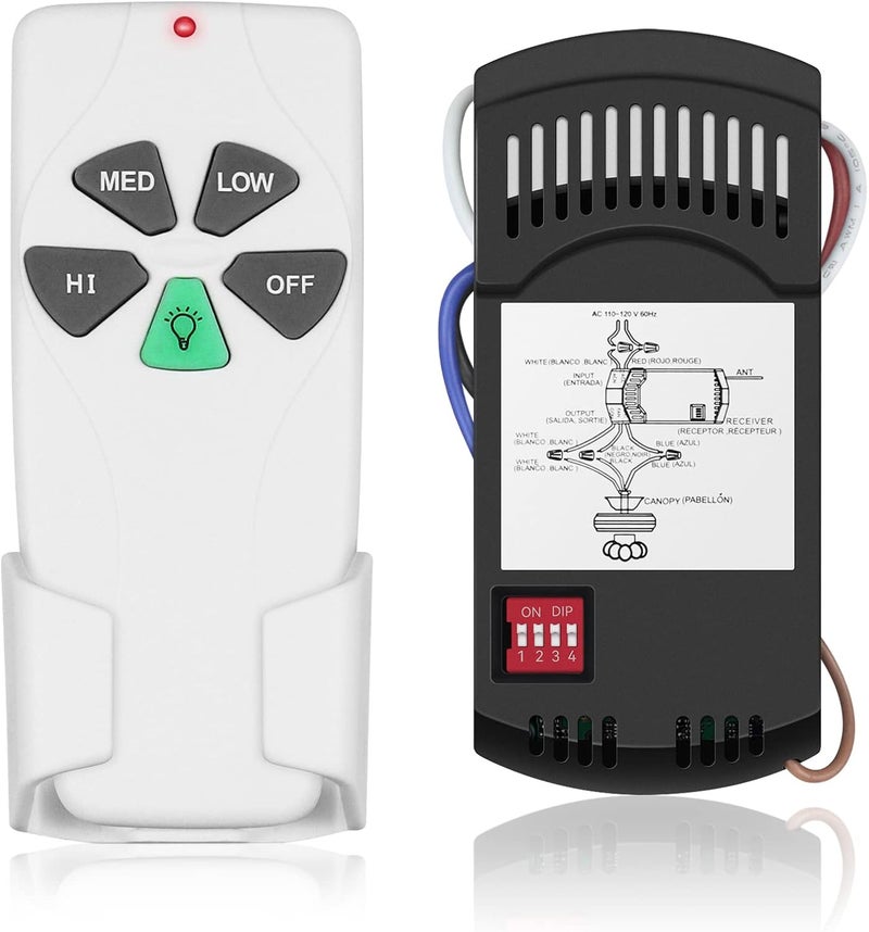 Prichor Universal Ceiling Fan Remote Control Kit, Replacement for Harbor Breeze Hampton Bay Hunter Litex, 3 Speed Control with Light Dimmer, Included FAN28R Receiver and Wall Mount - Image 1